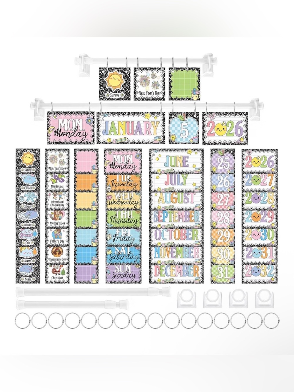 96 Pcs Composition Notebook Flip Calendar Classroom Decorations